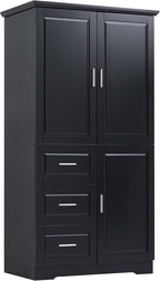 Merax 62.2" Pantry Cabinet with Three Doors & Three Drawers, Adjustable Shelves Storage Cupboard for Kitchen/Dining Room/Bathroom, Black