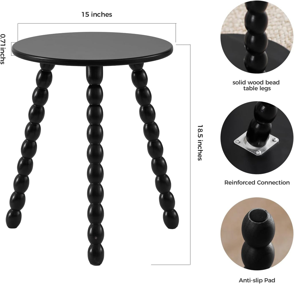 Round Side Table, Solid Wood Small End Table for Small Space, Accent Table Nightstand Modern Table for Living Room Bedroom Office Couch