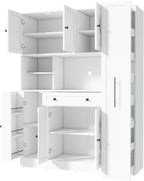 Merax 70'' Tall Traditional Freestanding Buffet with Hutch, Large Kitchen Pantry Storage Cabinet Cupboard with Pull-Out Side Cabinet, Door Shelves and Drawer, White