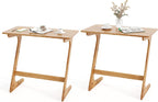 Giantex Bamboo TV Tray Table Set of 2, Z Shaped Sofa Side Table for Eating Snacks Coffee Laptop, Modern TV Dinner for Small Spaces Living Room Bedroom, Natural