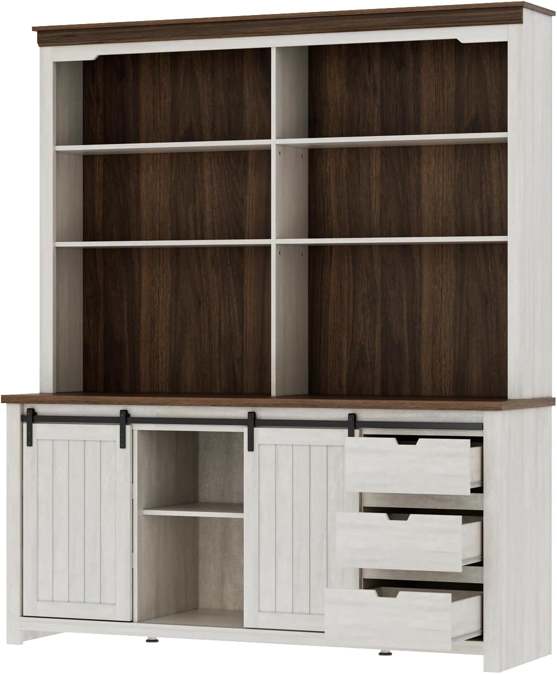 Bobve 78 * 67" Large Farmhouse Pantry Cabinet with Countertop, Buffet Cabinet,Tall Kitchen Hutch with Partitions and 6 Drawers,Suitable for Kitchen,Dining Rooms,Easy to Assemble