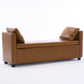Storage Bench for Bedroom, 55" End of Bed Bench for King Size Bed, Modern Upholstered Long Ottoman Bench with Arms and 2 Pillows for Living Room/Entryway (Faux Leather - Camel)