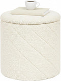 B FSOBEIIALEO Ottoman with Stroage, Boucle Round Storage Ottoman with Tray, Foot Rest Stool for Dorm Room, Living Room White, 12.99"x12.99"x13.78"