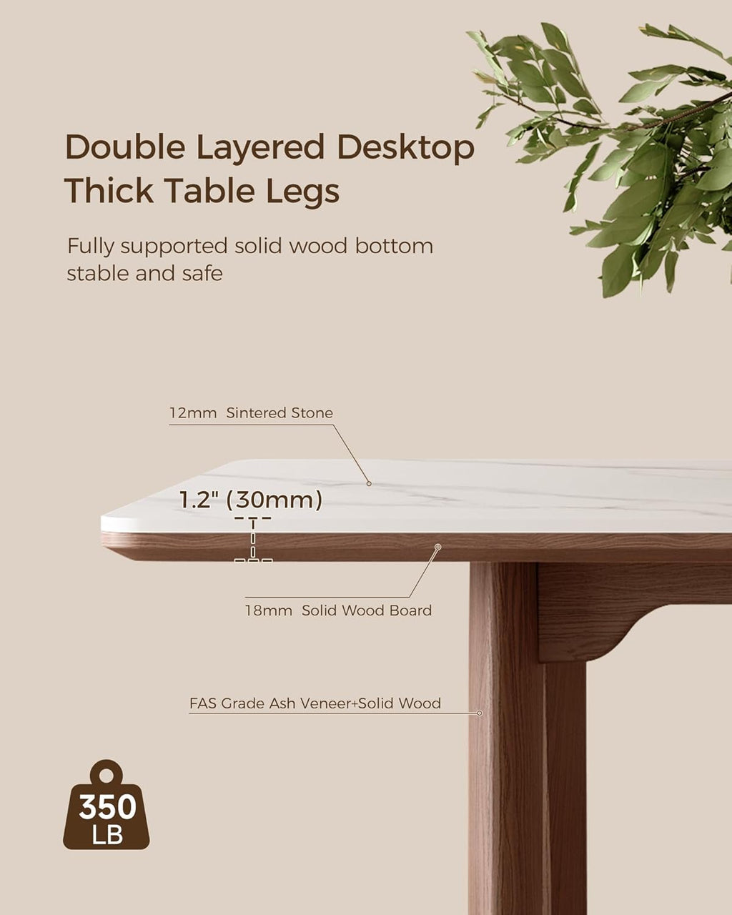 71" Sintered Stone Dining Table with Solid Wood Legs, Mid Century Modern Dining Room Table for 6,Heat-Resistant Rectangle Kitchen Table