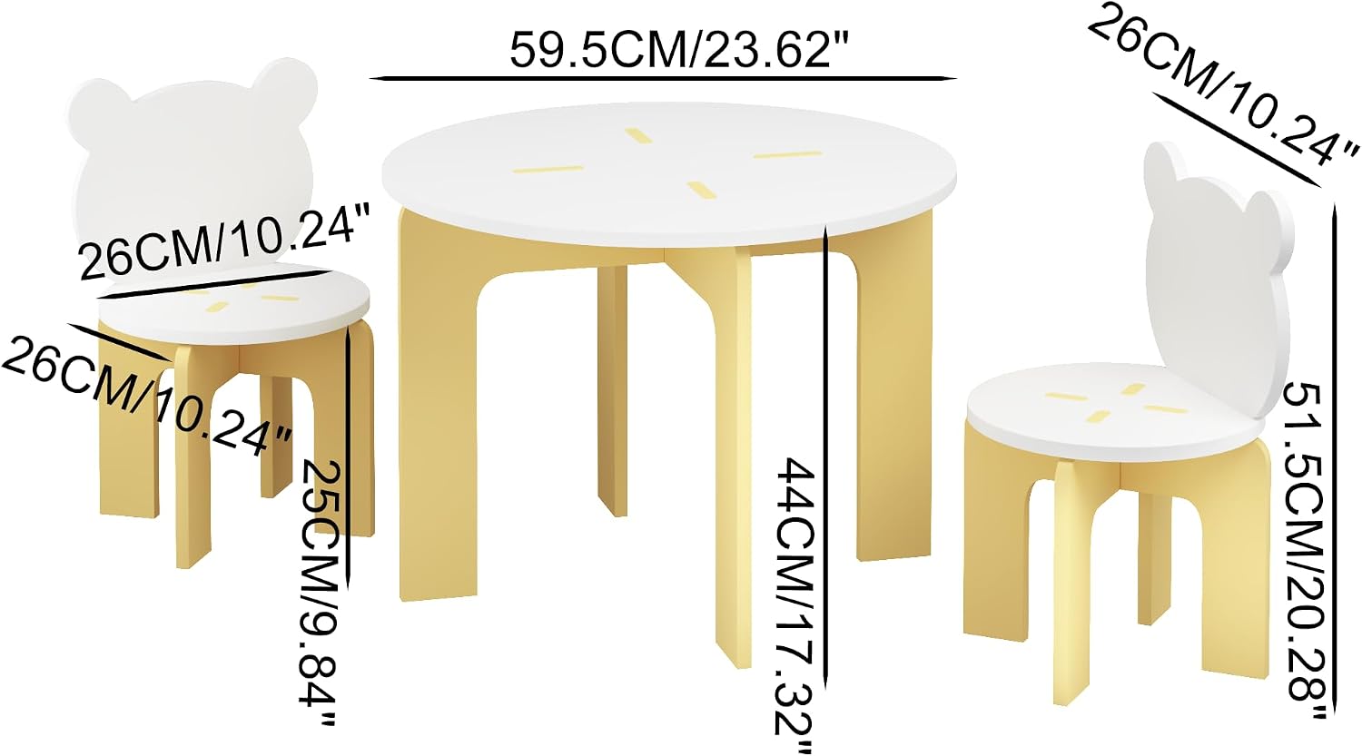 3-Piece Table & Chair Set, Cute Bear-Back Chairs | Ages 3-8 Boys & Girls | Solid Wood Legs | Safe Rounded Corners | Playroom,Daycare, Classroom,Home Activity