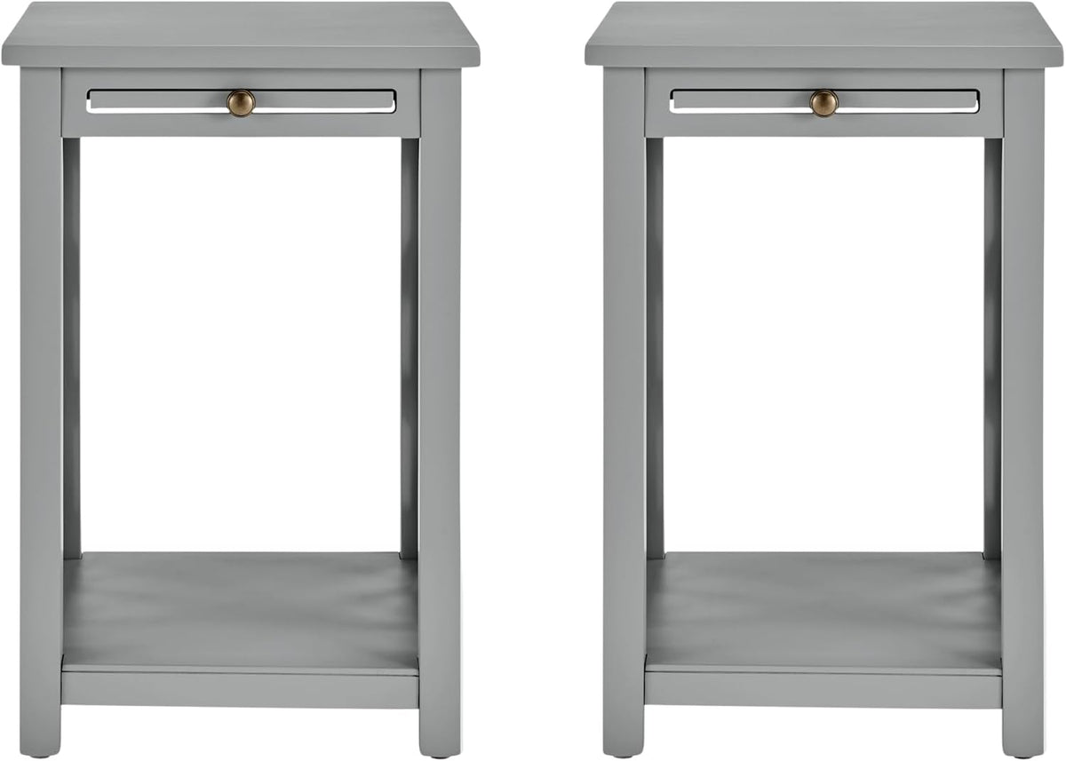 Alaterre Furniture Coventry 2-Pack Wood End Tables – Compact Side Tables with Pull-Out Tray, Bottom Shelf, and Open Square Side Panels – Easy Assembly Storage Tables for Living Room or Bedroom (Gray)