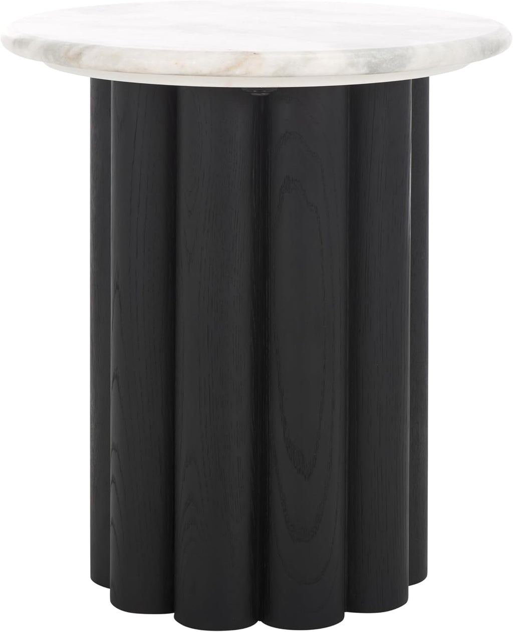 SAFAVIEH Couture Collection - Roxiella Black Solid Wood & Round Marble Top Accent Table, Pedestal Design, Sculptural Modern Side Table (SFV9732B)