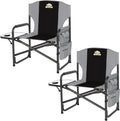 Colegence Oversized Directors Camping Chairs, 2 Pack, 600 lb, Black | Heavy duty outdoor chairs for adults, 28" wide seat, supportive back, side table, cup holder, detachable storage pocket