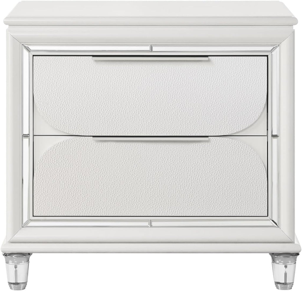 Pearl White 2-Drawer Nightstand with Acrylic Crystal Legs,for Small Spaces