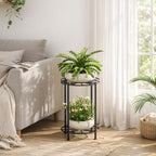 Josmimic Plant Stand 2-Tier 10.2in Width 16.4in Tall Flower Pot Rack Small Plant Table Metal For Indoor Outdoor