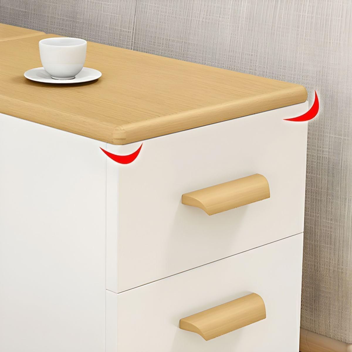Modern Side Table with Drawers - Wood Home Office Storage End Table, 2-Tone Natural Wood/White Finish