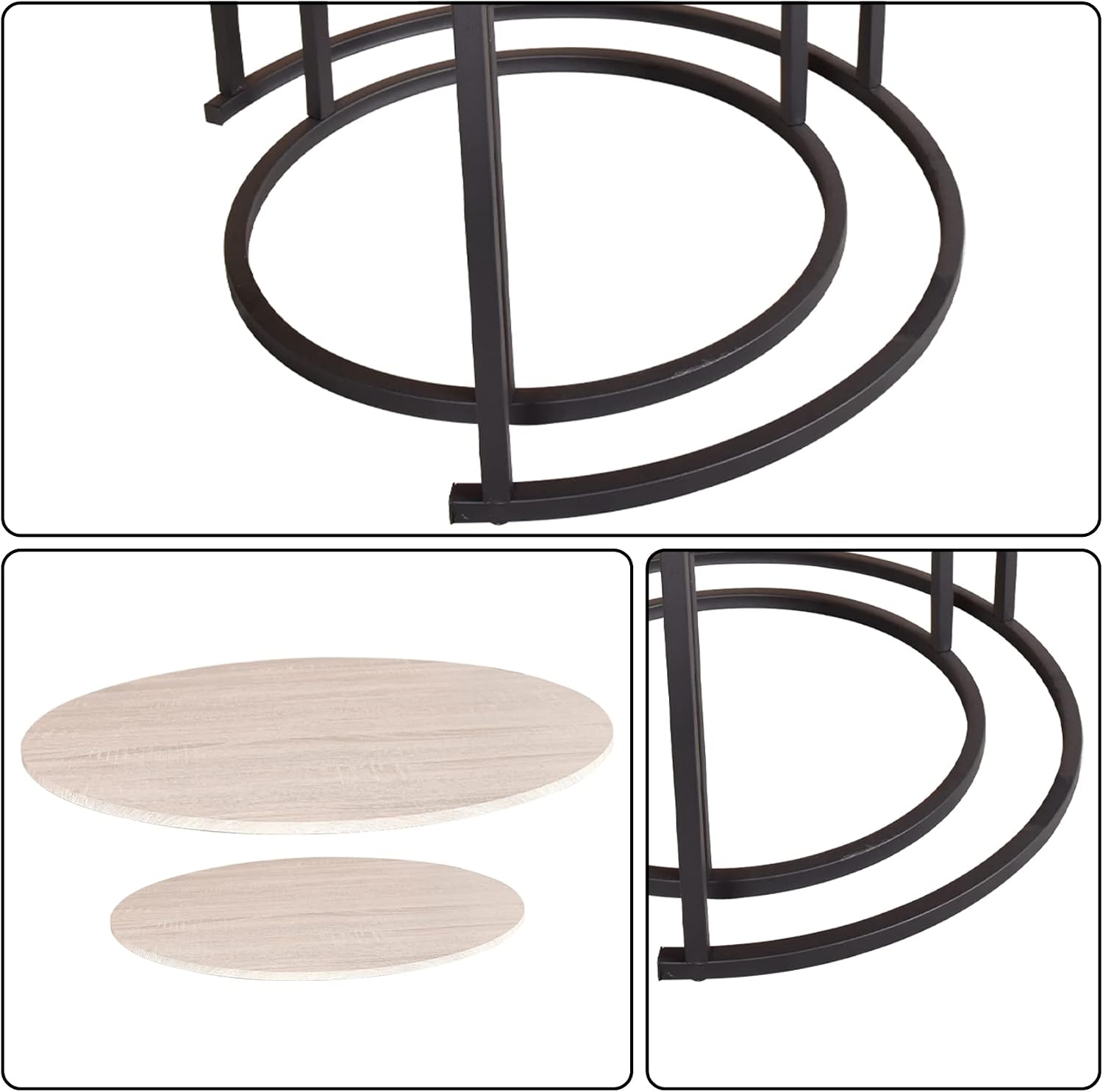 HOMERECOMMEND Round Coffee Tables Nesting Side Set of 2 End Tables for Living Room,Round Table with Solid Powder-Coated Metal Frame Natural Wood Color