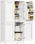 TEENFON 51" H Pantry Cabinet with 4 Doors, Kitchen Cabinet with 6 Door Shelves, Storage Cabinet for Living Room, Dining Room, Bathroom, White