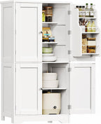TEENFON 51" H Pantry Cabinet with 4 Doors, Kitchen Cabinet with 6 Door Shelves, Storage Cabinet for Living Room, Dining Room, Bathroom, White