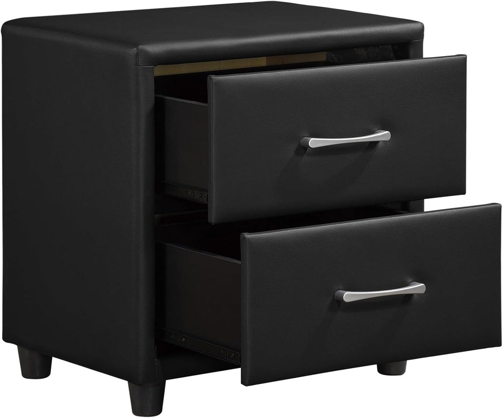 Contemporary Durable Faux Leather Covering Nightstand of Drawers Silver Tone Bar Pulls Stylish Furniture,for Small Spaces
