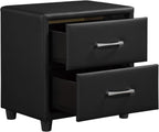 Contemporary Durable Faux Leather Covering Nightstand of Drawers Silver Tone Bar Pulls Stylish Furniture,for Small Spaces