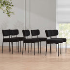 2.7" Black Dining Chairs Set of 6, Boucle Dining Chair with Curved Backrest & Metal Legs, Kitchen Chairs with Adjustable Non-Slip Foot Pads, Mid Century Dining Chair for Living Room