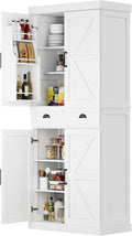 Tall Free Standing Kitchen Pantry Storage Cabinet, Wooden Farmhouse Style, Deep Organization for Kitchen