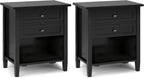 SIMPLIHOME Warm Shaker Solid Wood 24 inch Wide Transitional-Style Bedside Nightstand Tables in Black for the Living Room and Bedroom (Set of 2)