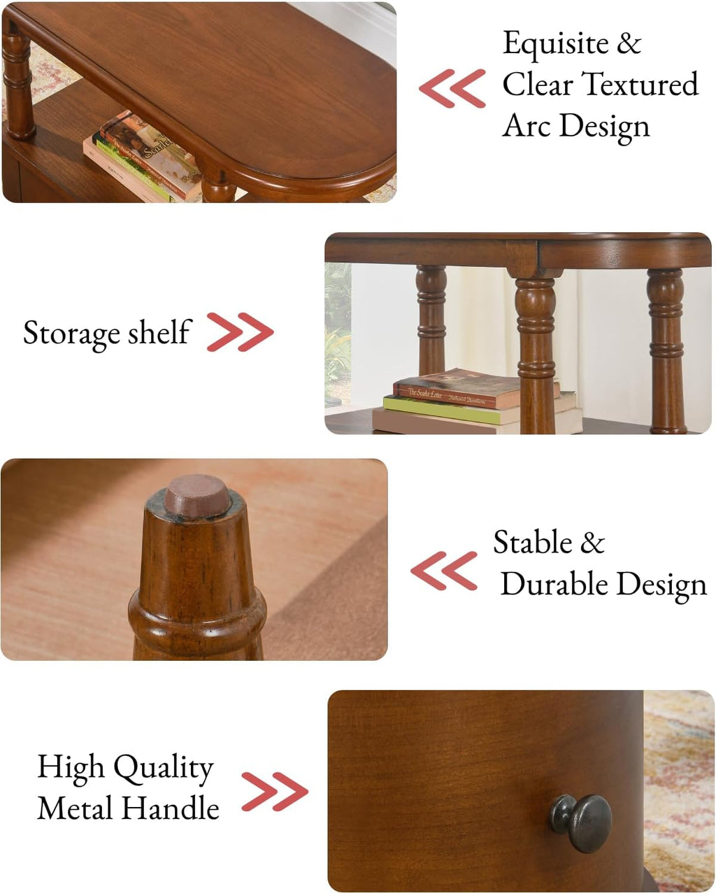 Biaco Solid Wood End Table with 2 Drawers & Shelf - Cherry Walnut Vintage Narrow Side Table, Pre-Assembled Slim Nightstand for Bedroom/Living Room (23.4" Dx11.4 Wx25.3 H), BG-A508-CY