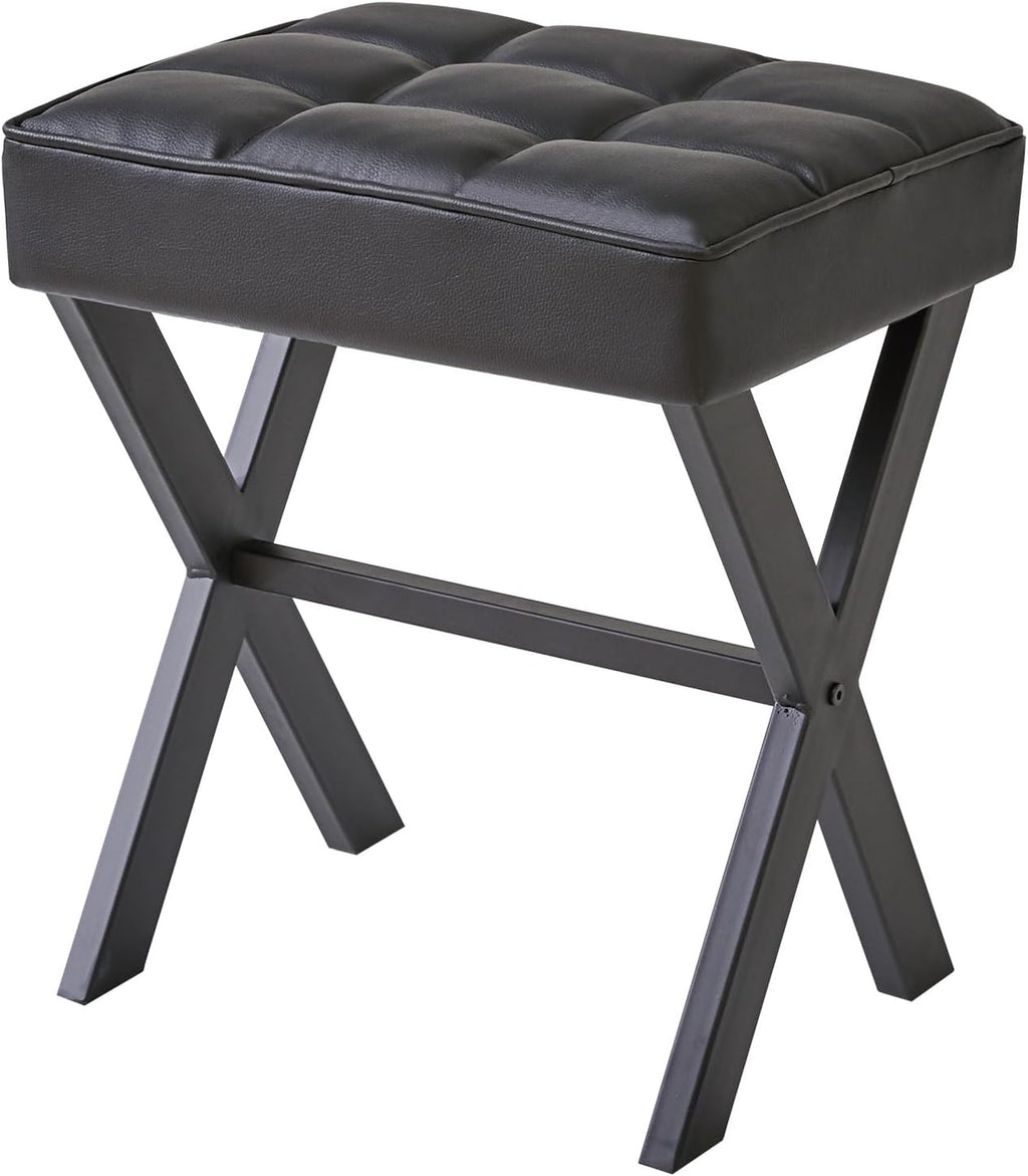 IBUYKE Square Makeup Stool with X-Leg, PU Vanity Chair, Black LG-71B | Footrest Ottoman Seat Multi-Use Small Side Table Bedroom Living Room