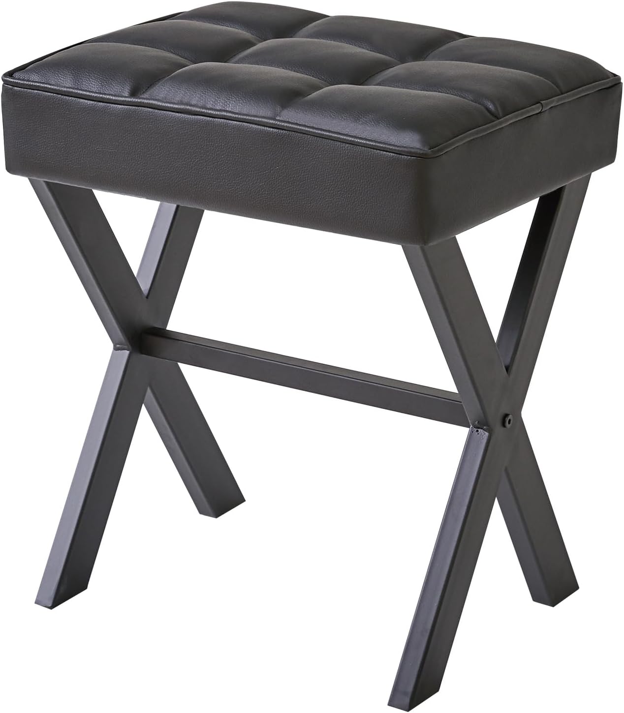 IBUYKE Square Makeup Stool with X-Leg, PU Vanity Chair, Black LG-71B | Footrest Ottoman Seat Multi-Use Small Side Table Bedroom Living Room