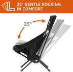 Armless Rocking Camping Chair for Adults, Portable Folding Outdoor Rocker with Spring-Action Technology, Heavy Duty Mesh Camp Chair for Fishing, Tailgating & Picnic, Supports up to 500 lbs, Black