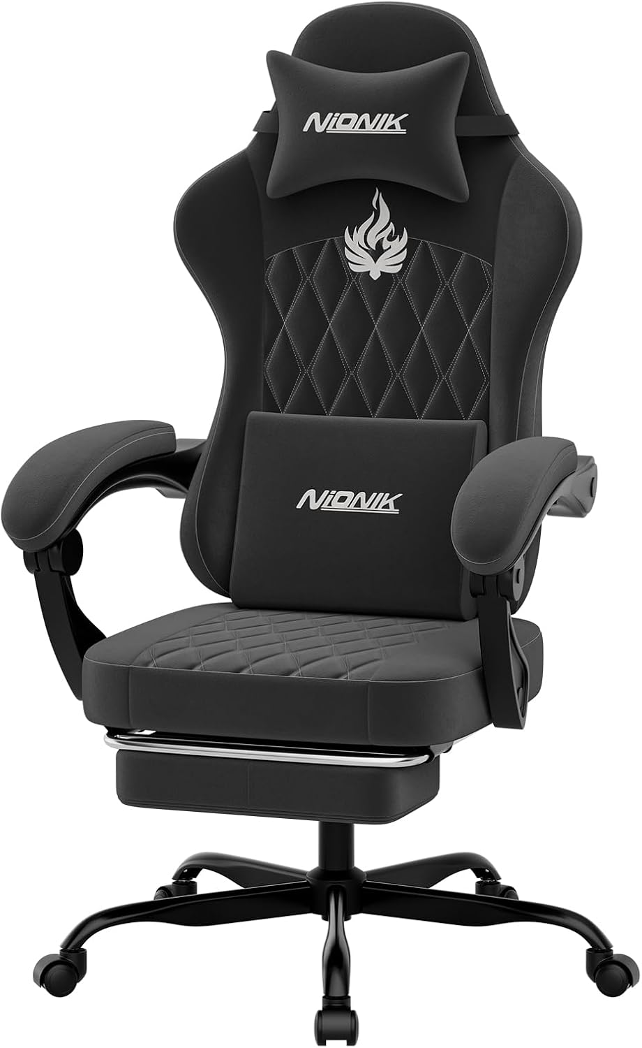 Ergonomic Gaming Chair Video Gamer Chairs Gaming Computer Chairs Gamer Chairs for Adults Massage Lumbar Support Swivel Height Adjustable Headrest Backrest Black