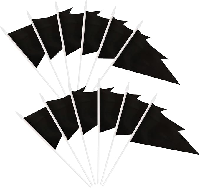 12 Pack Black Pennant Flags Small Mini Hand Held Solid Color Pennant On Sticks Flags with 12.6"Solid Pole & Spear Top,Party Events Celebration,School,Grand Opening,Kids Birthday,Sports Clubs,Flower Pot