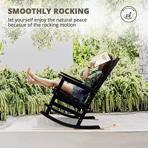 LUE BONA Outdoor Rocking Chairs Set of 2, Weather Resistant Poly Plastic Rocker, 350lb Heavy Duty, Oversized Porch Rocker for Adult, High Back Smooth for Outdoor & Indoor, Black