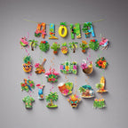 Hawaiian Party Hanging Decorations, Tropical Luau Hanging Swirls with Aloha Flamingo and Palm Tree Signs for Beach Pool Party Birthday Decor