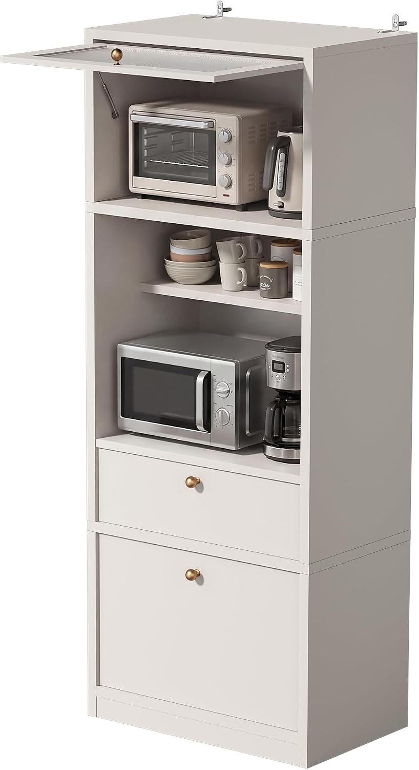 Freestanding Tall Pantry Cabinet with Adjustable Shelves & Drawer – E1-Grade Wood Storage Solution for Kitchen, Bathroom, Laundry Room