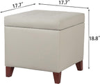 Leather Ottoman with Storage Beige-Grey Square Storage Ottoman | 18" Square Tufted Footstool Cube with Hinged Lid Upholstered Foot Rest Stool for Living Room, Bedroom & Entryway