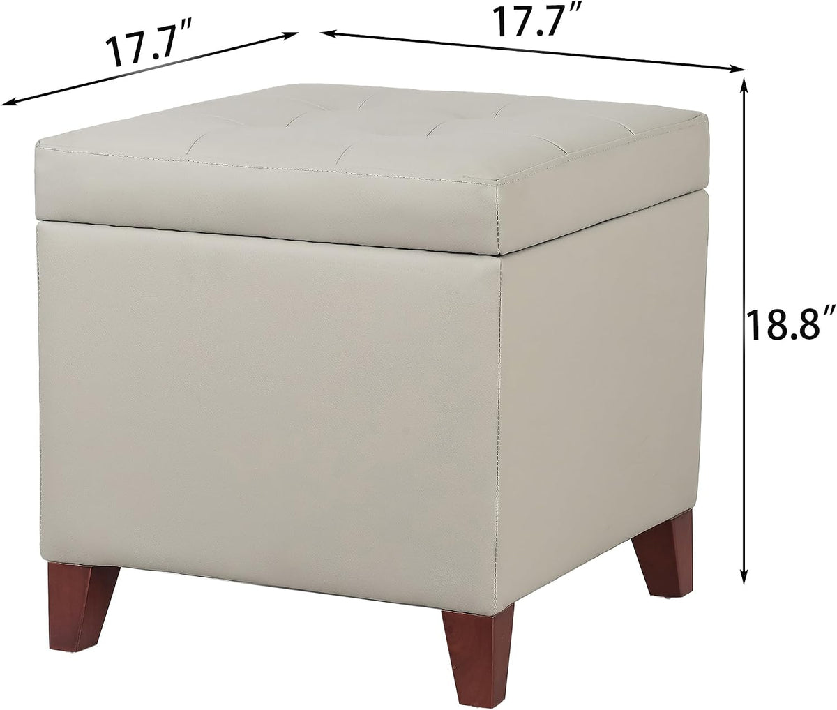 Leather Ottoman with Storage Beige-Grey Square Storage Ottoman | 18" Square Tufted Footstool Cube with Hinged Lid Upholstered Foot Rest Stool for Living Room, Bedroom & Entryway