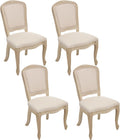 Kmax French Dining Chairs Set of 4, Farbric Upholstered Dining Chairs with Elegant Curved Legs High Back Armless Kitchen Chairs Side Chairs for Dining Room Restaurant - Linen, Beige/Natural Legs