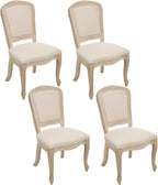 Kmax French Dining Chairs Set of 4, Farbric Upholstered Dining Chairs with Elegant Curved Legs High Back Armless Kitchen Chairs Side Chairs for Dining Room Restaurant - Linen, Beige/Natural Legs