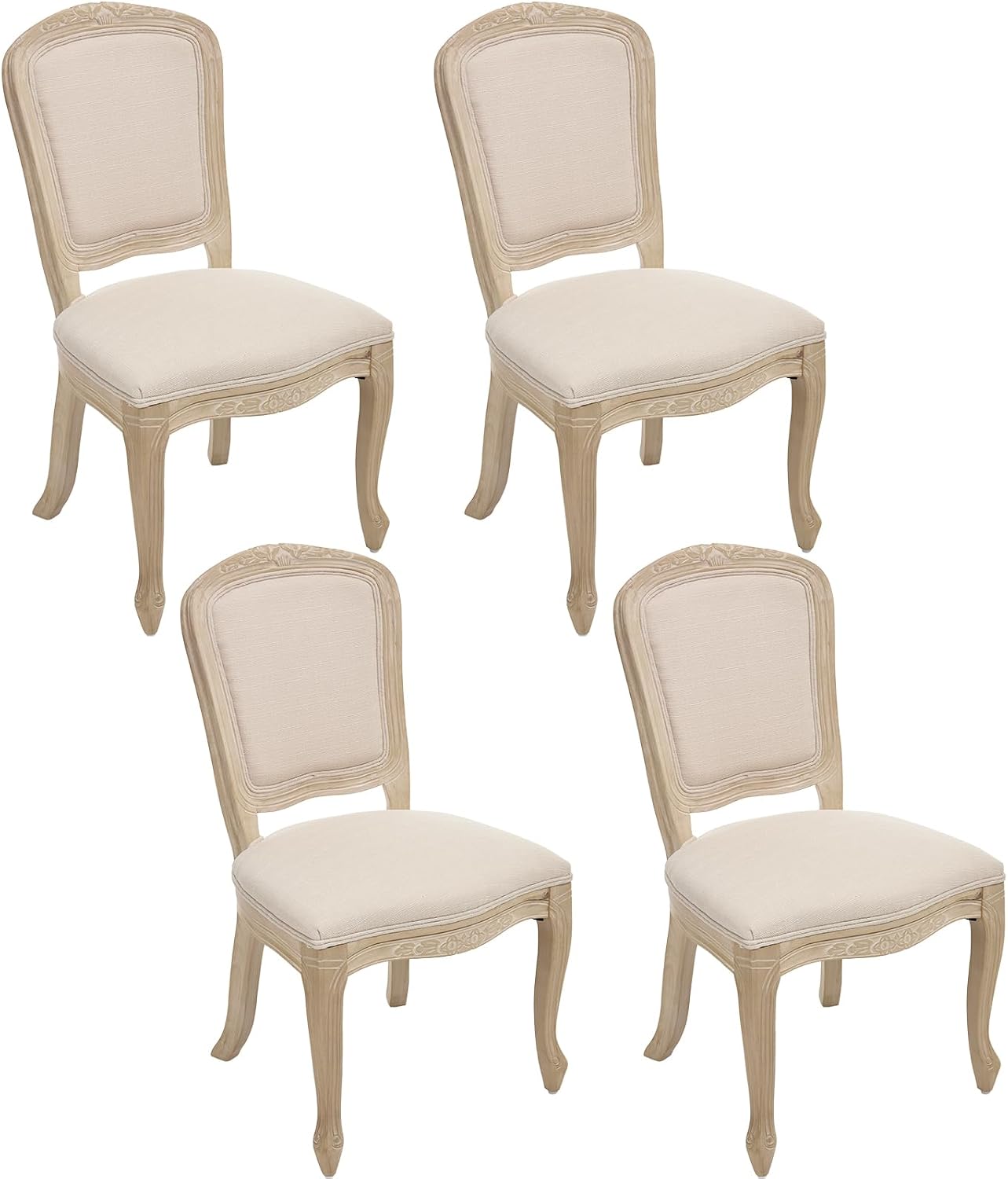 Kmax French Dining Chairs Set of 4, Farbric Upholstered Dining Chairs with Elegant Curved Legs High Back Armless Kitchen Chairs Side Chairs for Dining Room Restaurant - Linen, Beige/Natural Legs