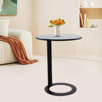 C Shaped Round Side Table, Metal End Table for Couch Sofa Bed, Small Accent Coffee Table with O Shaped Base, Modern Bedside Table for Small Space Living Room Bedroom Office (Black)