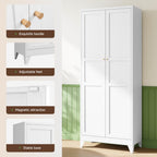 Letaya 75" H Metal Storage Cabinet with 2 Doors and 4 Shelves,Tall Kitchen Pantry Cabinets,Farmhouse Utility Pantry Organizers for Cupboard/Dining/Bathroom/Home Office/Garage Room,White