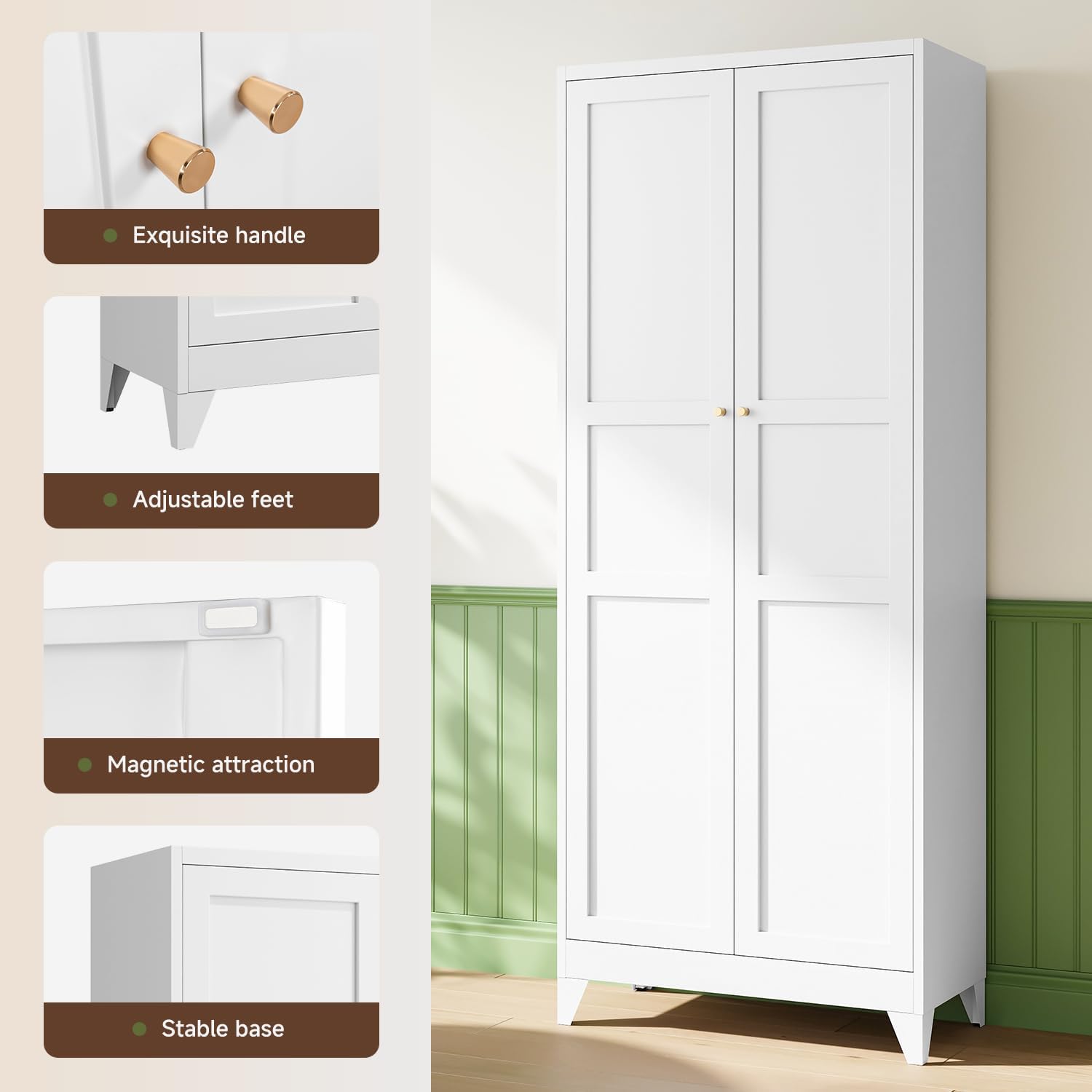 Letaya 75" H Metal Storage Cabinet with 2 Doors and 4 Shelves,Tall Kitchen Pantry Cabinets,Farmhouse Utility Pantry Organizers for Cupboard/Dining/Bathroom/Home Office/Garage Room,White