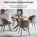NORDICANA 5 Piece Dining Table and Chair Set, 37-Inch Engineered Wood Round Table Set, Light Brown Fuzzy Sherpa Armchairs with Black Metal Leg for Small Spaces
