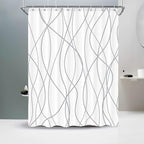 Punkray Grey and White Striped Polyester Shower Curtain for Bathroom with Hooks, Weighted Hem Water Repellent Washable, 60 x 72