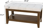 ABHENG Solid Rubber Wood Shoe Bench, Soft Chenille Material Upholstered Seat, 770LB Load Capacity, Multi-Storage for Entryway/Bedroom/Living Room, Vintage Style, 31.5"x15.7"x17.7", White,UASND66W