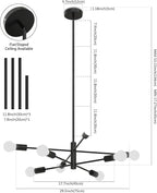 Modern Chandelier Ceiling Light Fixture, 53InchH Sputnik Chandeliers for Dining Room Hanging Light Fixtures Over Table Height Adjustable for Bedroom Kitchen Island Foyer 8-Light Black