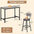 Zevemomo Dining Table Set for 4, 5-Piece Bar Table Set, Kitchen Table and Chairs, Counter Height High Top Table with 4 PU Upholstered Stools, Space-Saving Pub Table Sets for Small Space, Gray