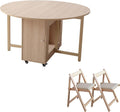 COMUHOME Wood Round Folding Dining Table with 2 Chairs, 47.3" Folding Table and Chairs with Storage Shelf Metal Legs for Home Dining Room Living Room, Space Saving Foldable Dining Table with 2 Chairs