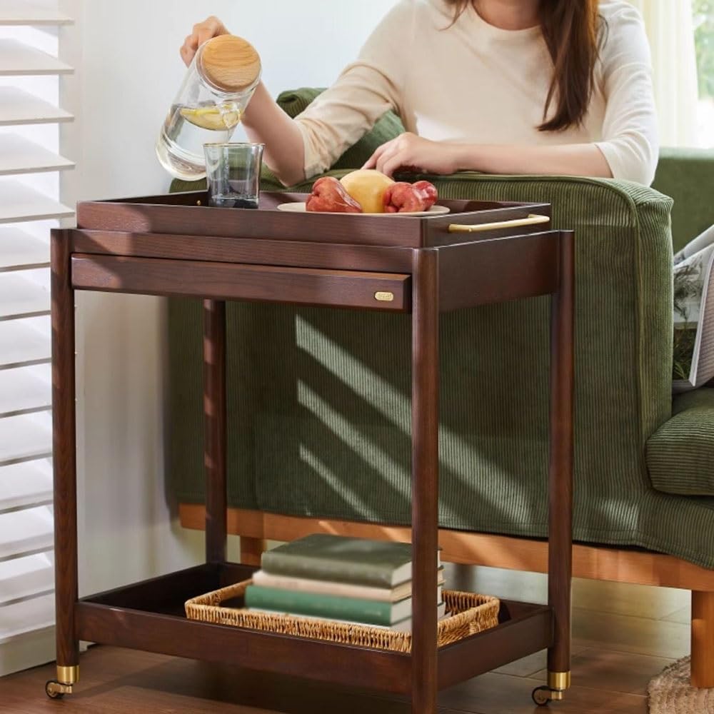 Minimalist Side Table Retro Country Style Small Trolley Movable Sofa Side Table Beverage Cart Dining Room Handcart