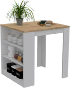 Kitchen Island with Three Drawers and Concealed Storage | Three open shelves for storage or decor display