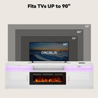 80" Fireplace TV Stand with Power Outlet, Electric Fireplace Entertainment Center with Storage Cabinets, Fits TVs up to 90", TV Console with LED Lights for Living Room, Office, White-Black