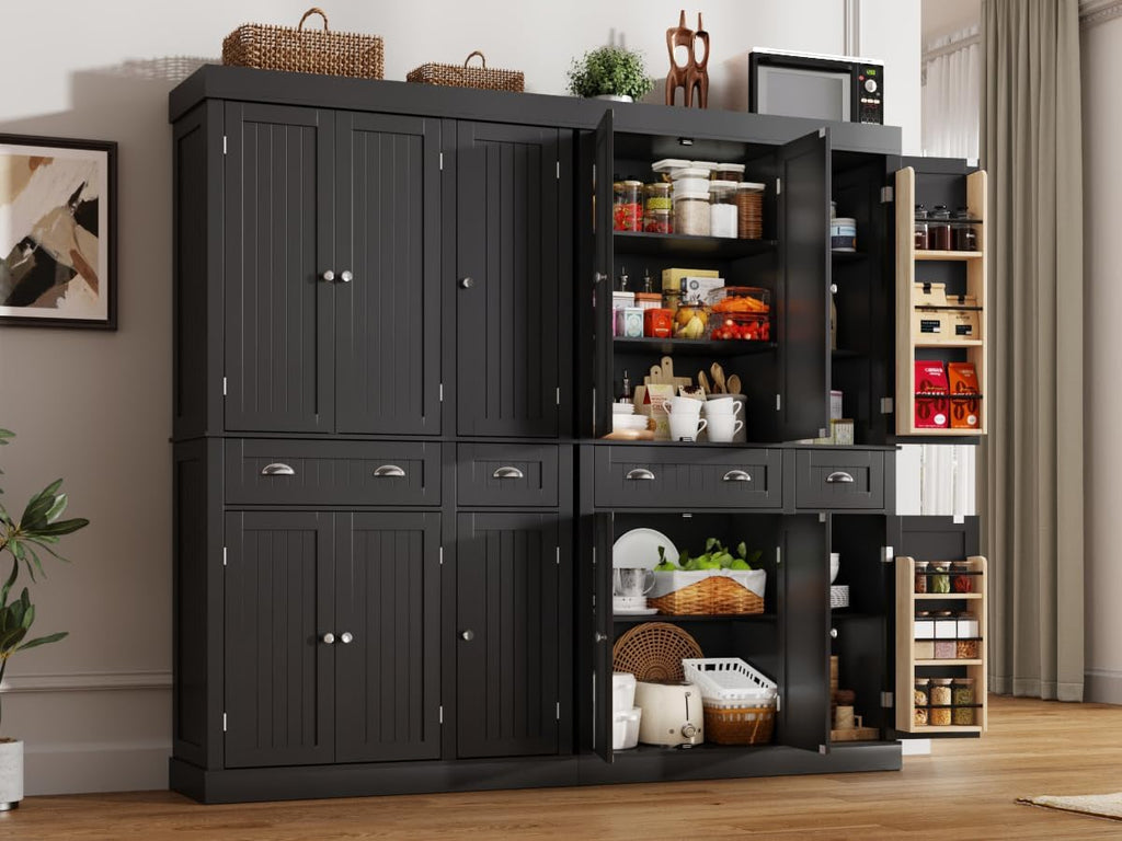 71" Tall Kitchen Cabinet Pantry Storage,Modern Kitchen Hutch Cabinet with Doors and Adjustable Shelves,Large Freestanding Food Pantry with 2 Drawer for Dining Room, Living Room, Hallway,Black